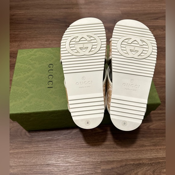 Gucci Crossover-Strap Faux-Raffia And Leather Sandals 36 - Picture 7 of 9